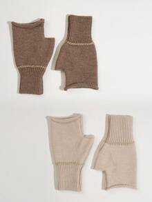 2 Paar einfarbige Acryl Fingerlose Handschuhe, geeignet für Alltag, Zuhause, Schule, Winteraußenaktivitäten, warme Handschuhe mit offenen Fingern, Halbe Finger Schreibhandschuhe für Studenten, modische Stulpenhandschuhe für Büro Tippen bei Damen