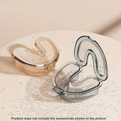 [假牙收纳盒] 1 个 U 型假牙收纳盒，用于存放假牙和保持器，带清洁杯的牙套浸泡容器