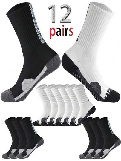 6/12 Pairs Men/Women's Fashion New Knitted Soft Sports Mid-Calf Socks, Moisture-Wicking, Comfortable Casual Socks, Suitable For Men And Women, Daily Wear And Sports, All Seasons