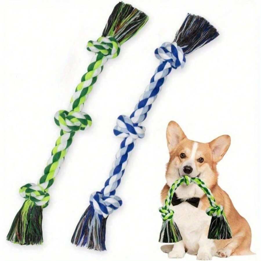 Juguete de cuerda para perros, juguete de masticar duradero para perros pequeños y medianos, 3 nudos, juguete de tirón de 100 piezas, mantiene a los perros entretenidos y limpia los dientes - Multicolor - Ver 1