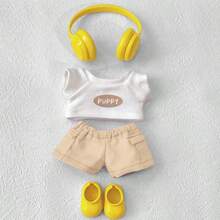 Doll Clothes For Labubu, Christmas Costumes For 15.01-16.99 Cm Cute Q Edition Doll Accessories Dress Up Interactive Gifts, Holiday Gift Doll Costumes (Doll Not Included) For Doll Four Piece Set (Pants+Headphones+Top+Shoes)