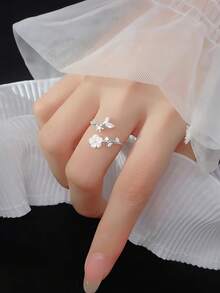 BALMORA 1 pezzo Anello aperto in argento sterling 925 con fiore di rosa retrò elegante, regalo per la fidanzata