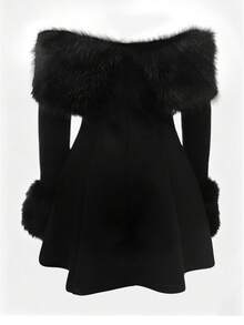 女士秋冬法式鸡尾酒会礼服优雅露肩流苏边 A 字中长连衣裙及地晚礼服