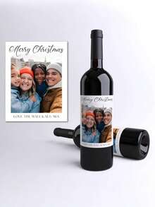 1-50 pièces Étiquettes de vin photo de Noël personnalisées, texte personnalisable, cadeaux de Noël personnalisés/faveurs de fête de Noël/étiquettes de Noël/cadeaux photo de vacances/cadeaux de vin de fête de Noël, cadeaux de Noël convenant aux membres de la famille et aux cadeaux de fête de Noël.