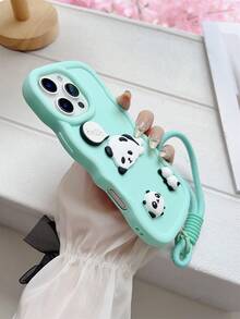 1pc Cute Panda DIY Macaron Mobile Phone Case, 2025's Latest Hot-Selling Phone Case With Mobile Phone Lanyard, Suitable For Samsung Galaxy S25, S24, S24 Plus/S24+, S24 Ultra, S24 FE, S20, S21, S22, S23, 11/11 Pro/11 Pro Max, 12/12 Pro/12 Pro Max, 13/13 Pro/13 Pro Max - Green - View 3