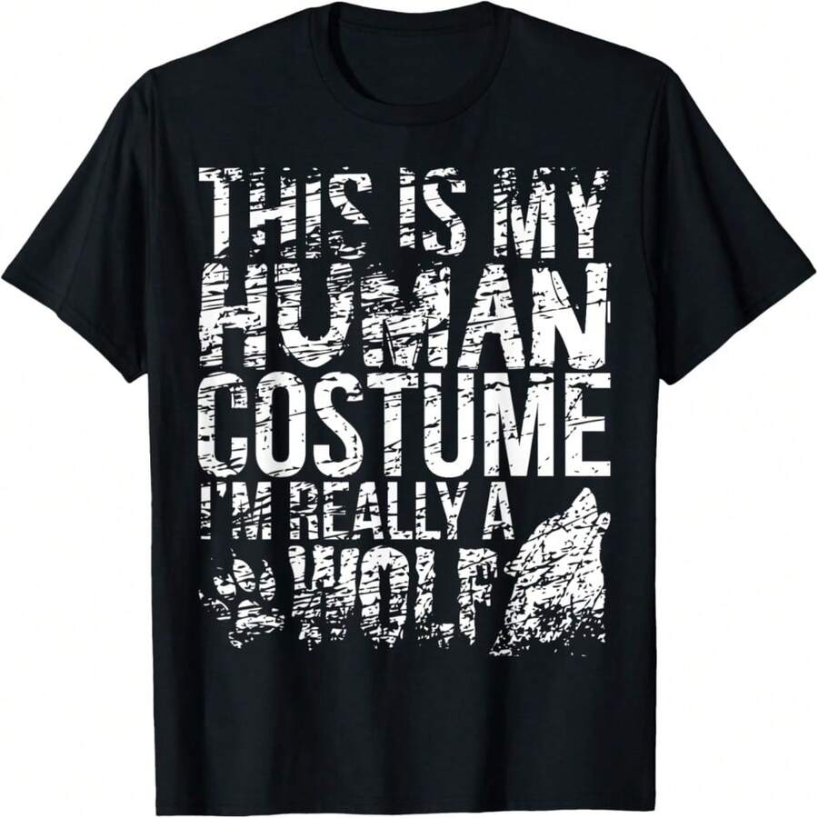 Halloween Funny - This Is My Human Costume Wolf T-Shirt - 黑7 - 查看 1