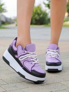 Flickor med snörning, 4 hjul, PU-rullskridskor, tonåringar, pojkar, flickor, vår/sommar, inlines - Blåröd - Visa 3