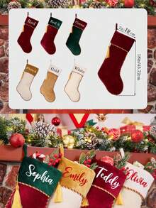 Personalized Christmas Large Capacity Gift Socks, Heat Transfer Printed Letter, Patchwork Dual-Color Name Tassel Socks, Velvet Letter Christmas Tree Hanging Decor, Home Decor, Christmas Stocking Ornament, Christmas Decoration Gift Socks - Multicolor - View 10