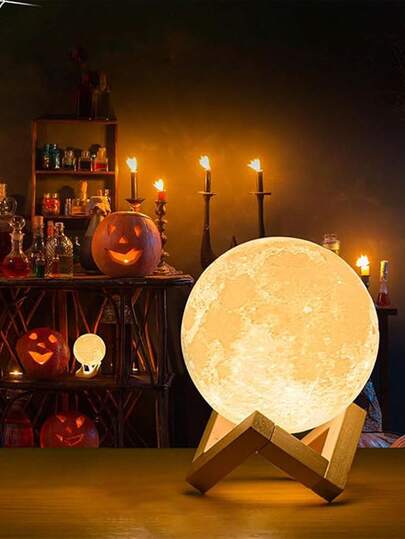 1pc 3D Lunar Bedlight, LED Lunar Children's Night Light, Battery Powered, 3D Printed With Bracket Lunar Light, Bedroom Bedlight, Suitable For Indoor, Bedroom, Living Room, Room, Office