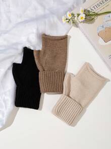 2 Paar einfarbige Acryl Fingerlose Handschuhe, modische Manschetten-Konvertible Fäustlinge für Dates, Schule, Alltag, Winter, geeignet für Büroarbeit von Frauen, einfach & vielseitig