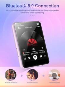 64GB Portable Hi-Fi Sound MP3 Player With 2.4" Full Touch Screen, Built-In HD Speakers, Including Headphones, Up To 128GB Card