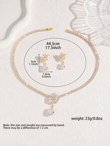 3pcs Zirconia Flower Design Elegant Necklace, Earrings Jewelry Set, Suitable For Daily, Bridal, Wedding, Party