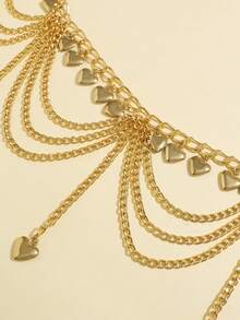 1 件复古时尚心形流苏多层性感腰链，适合约会、聚会、派对、度假、短款上衣、女士情人节礼物 - 金黃色 - 查看 2