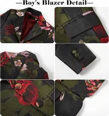 Teen Boy Jacquard Tuxedo 3 Piece Suit Set - Bow Tie Included For Wedding Prom - Red Flower - 查看 5