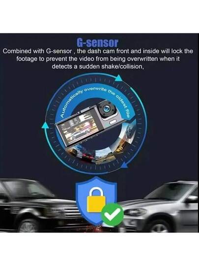 1pc,Dash Cam Front Inside,2 Channels Dash Camera Cars, 1080P FHD DVR Car Dashboard Loop Recording,2 Inch Display,Not Included SD Card Battery Capacity 150mAh view 3