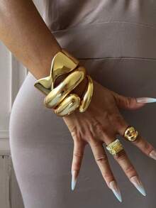 3pcs Minimalist Smooth Bangle Bracelet, Water Droplet And Chunky Bracelet Set, Gold Bracelet Set, Wide Bracelet,For Work, Daily,Party, Banquet, Ball Decor,Vintage And Unique Bracelets For Women's