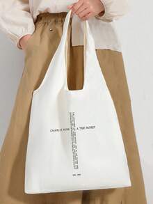 1 Pc Freedom   Pattern Tote Bag Literature Shoulder Bag Illustration Girl Book Bag Travel Harajuku Handbag Gift For Her, Travel Gift For Man Woman Christian Merch Jesus Christian Gift