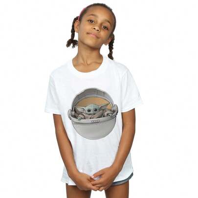 NASA Star Wars Girls  The Child Basket Cotton T-Shirt (White) - 100% Ringspun Cotton - 153gsm - (BI38987)