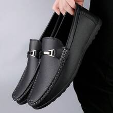 Men's Luxury Genuine Leather Penny Loafers, Casual Woven Style Slip-On Flat Shoes With Convenient Elastic Band, Suitable For Daily Wear, Weddings, Banquets, Office, Business Occasions In Spring And Autumn - Black - View 9