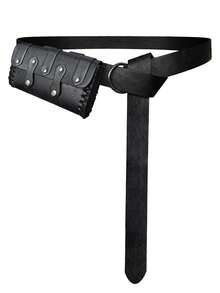 2pcs/Set Vintage Street Style Viking Belt, Faux Leather Accessories Viking Costume Leather Double Buckle Belt Waist Bag, Suitable For Men Party Halloween Wear