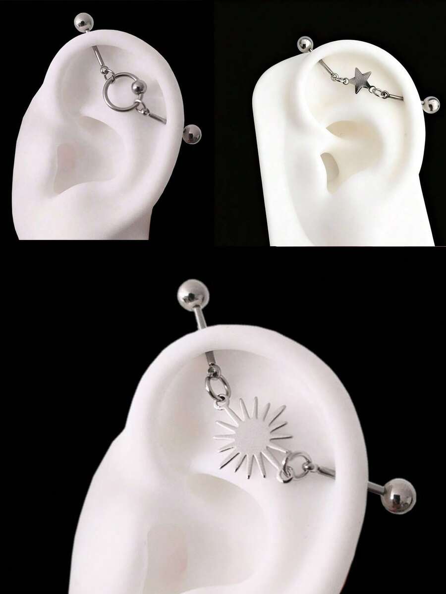 1PC Star Floating Industrial Piercing Barball Helix Piercing Stainless Steel Ear Piercing Body Jewelry Ear Stack