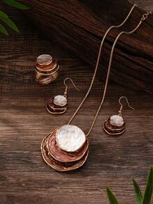 Cring Coco Bộ trang sức nhẫn, vòng cổ, khuyên tai bằng hợp kim kẽm cổ điển thanh lịch - Thiết kế nhiều lớp màu kaki ombre tối giản, đa năng cho các sự kiện trang trọng và trang phục hàng ngày, quà tặng tinh tế - kaki - Xem 10