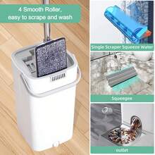 1 Set, Comes With 6 Replaceable Microfiber Pads, Household Mop And Bucket Set, Hands-Free Mop, Flexible Rotating Flat Mop, Wet And Dry Cleaning, Bucket Scraping, Easy Cleaning, Cleaning Supplies, Cleaning Tools - 白灰 - 查看 6