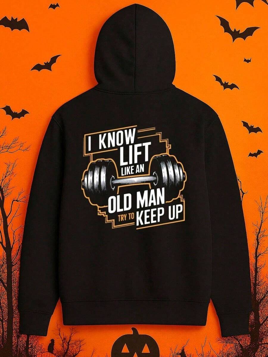 1pc Men'S Funny Gym Humor Hoodie With I Lift Like An Old For Man Weightlifting Graphic - Heavy Duty Slogan Sweatshirt, Machine Washable High-Quality Fabric, Black With White & Golden Lettering, Ca,Fall Hoodies,Men's Fall Clothes,Street Wear,Halloween,Mens Hoodies,Y2k Clothes,Jesus Hoodie,Thanksgiving Day,Nightmare Before Christmas,Christmas - Black - View 1