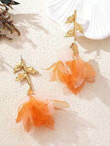 2 件时尚奢华流苏花耳环，适合女性在音乐节和派对上佩戴 - 橘色 - 查看 5