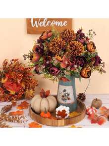 1/3/80pcs Romantic Silk Peony Hydrangea Bouquet Artificial Flower Centerpiece, Wedding Bridal Bouquet Artificial Flower Handheld Flower Arrangement, Family Office Room Festival Decoration, Birthday Gift, Valentine's Day Bouquet - Orange - View 3