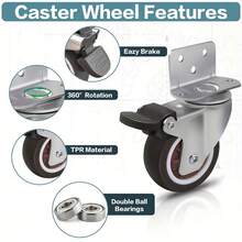 4pcs L-Shaped Universal TPR Heavy Duty Caster Wheels - Smooth Rolling, Quiet Operation, Enhance Mobility Of Furniture, Beds, Luggage, Cabinets And Tables - Load Capacity 20kg/35kg, Wheel Size 1.25"/1.5"/2", Smooth Rolling L-Shaped Casters - Brown - View 11