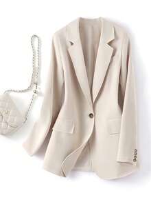Women's Casual Business Single-Breasted Long Sleeve Blazer, Spring/Autumn - Beige - View 1