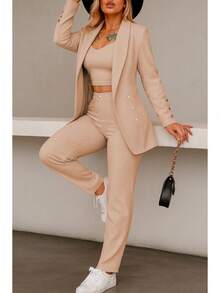 Women Suit Sets - Beige - View 2