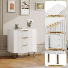 Tzou Fluted 3/5/6 Drawer Dresser, Modern Bedroom Dresser With Deep Storage Drawers & Wide Surface, Multi-Functional Wooden Organizer For Living Room, Hallway - 白色三抽屜櫃 - 查看 2