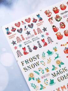 12 modele în 1 buc Crăciun și Anul Nou apă unghii decalcomanii Nail Art autocolante om de zăpadă cadou cerb fulgi de zăpadă glob de cristal stele model filigran manichiură decor unghii consumabile pentru femei și fete