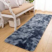 Runner Rug For Bedroom 2x6 Feet Soft Shaggy Area Rugs Fluffy Carpet For Hallway Bedside Upgrade NonSlip Shag Plush Rug For Dorm Living Room TieDyed Light Grey - 2' x 6'(跑者)+紮染藍灰色 - 查看 2