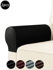 2pcs Black PU Sofa Armrest Covers (With 4 Stickers Included), Classic Minimalist Design, Stretchy Dust-Proof Sofa Armrest Protectors, Anti-Cat Claw, Removable And Washable, Suitable For Living Room, Study, Bedroom Sofa Armrests, Brown, Wine Red, Light Gray - Multicolor - View 3