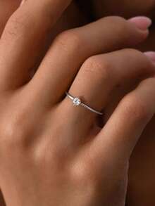 1 PC French 4 Prongs Setting Minimalist Ring Ladies Jewelry S925 Sterling Silver White Gold Plated Fine Jewelry Daily Wear Gifts