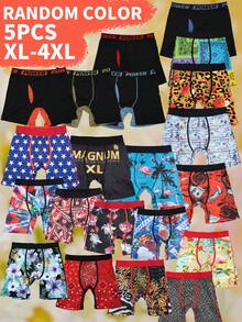 Random 5PCS Men's Printed Long Boxer Fashion Briefs 1XL-4XL