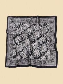 1pc Women's 90cm Paisley Print Square Scarf, Fashion Faux Silk Bandana And Headscarf, Versatile Neck Wrap Or Chest Shawl, Lightweight Satin-Feel Accessory For Hair, Daily Wear, Travel, Summer Outfits, And Chic Gift Idea For Women - 黑色 - 查看 3