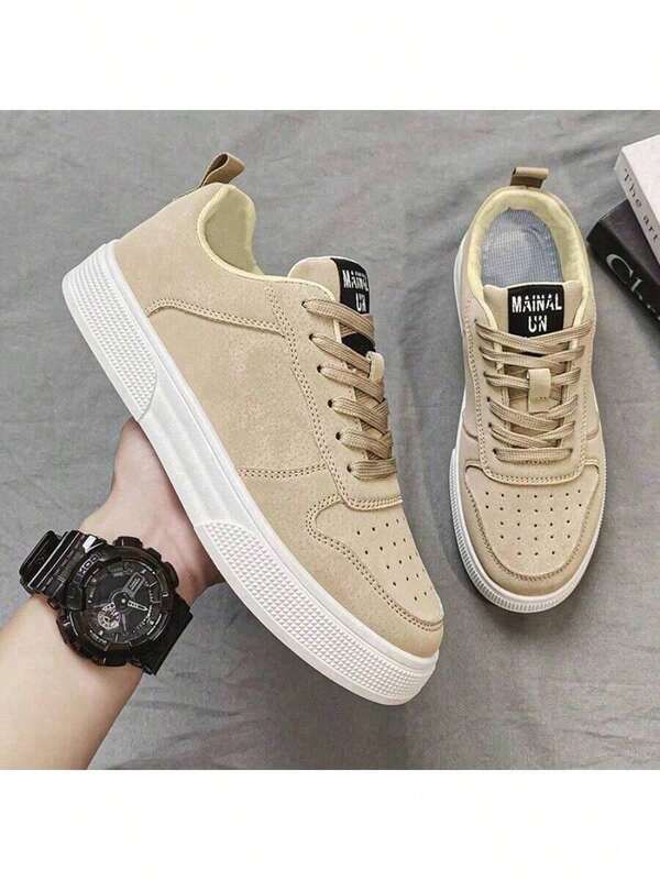 (Size Runs Small) Men's Fashion Solid Color Skateboard Shoes, Comfortable Non-Slip Casual Lace-Up Thick Sole Sneakers, Suitable For Men's Outdoor Activities. Size 39-48 (Choose According To Insole Length)