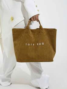 Fashionable College Style Large Capacity Tote Bag - Lightweight PVC And Kraft Paper Material, Hook And Loop Closure, Stylish Choice For Women - Brown - View 6