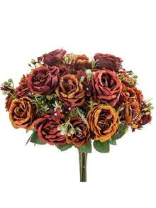 1 pieza/3 piezas/80 piezas Ramo artificial de hortensia de seda Peonía, Rosa falsa, Decoración para primavera/otoño, Jarrón de boda, Hogar, Restaurante, Dormitorio, Cocina, Habitación, Fiesta de cumpleaños, Jardín exterior - Sosteniendo rosas-naranja - Ver 1