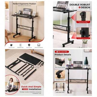 Standing Desk Adjustable Height, Mobile Stand Up Desk With Wheels Small Computer Desks, Home Office Desk, Rolling Desks, Portable Laptop Desk Country