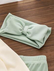 2 件女婴休闲简约“DADDY'S GIRL”字母刺绣运动衫和紧身裤套装，春秋 - 綠色 - 查看 10