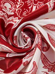 1PC Women's Red & White Paisley Printed Bandana, 90CM Large Satin Square Scarf, Silk-Feel Hair Wrap, Stylish Headscarf For Women, Elegant Hair Accessory For Casual & Formal Wear - Đỏ và Trắng 2 - Xem 5