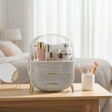 LIVINGANDHOME 14 Colors Multi-Function Makeup Storage Case, Cosmetics Organizer, Jewelry Organizer Case, Finishing Box, Makeup Storage Box, Cosmetic Box, JewelryBox, Makeup Organizer, Makeup Storage Organizer,Cabinet Decorative - White+Silver - View 3