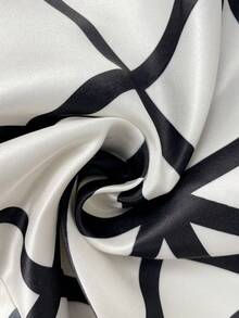 Versatile Geometric Satin Skirt, Vintage Geometric Print High Waist Umbrella Skirt, Elegant Retro Niche Design Skirt, High Waist Black & White Plaid Contrast Structured Midi Dress, Crisp Drape, Slimming & Covering, Versatile Commute & Party A-Line Plus Size Women Dress