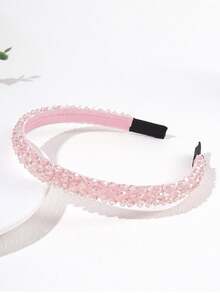 Party 1pc Pink Four Row Crystal Beaded Handmade Hairband With Crystal Headband Buckle,Elegant,Women Headband, Perfect For Daily Wear,Hair Accessories,Pink Accessories,Hairband,Hair Hoop Headbands - Pink - View 10