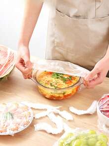 100/200 buc Pungi pentru conservarea alimentelor, Folie alimentară transparentă, Husă anti-praf pentru alimente, Pungi elastice reutilizabile pentru conservarea alimentelor și fructelor